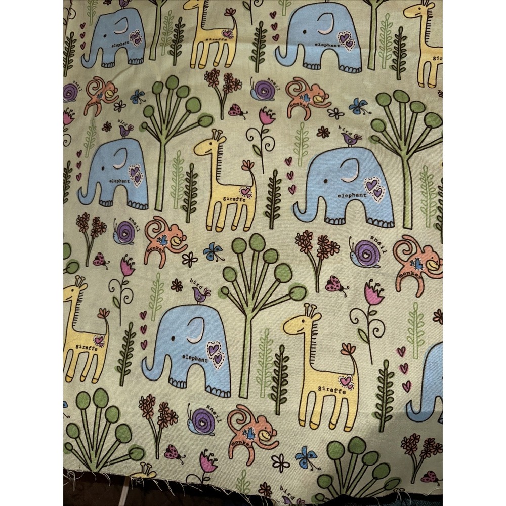 Joann Fabrics Colorbok 1.5 Yds Elephant Giraffe Monkey Hearts Quilting Crafting